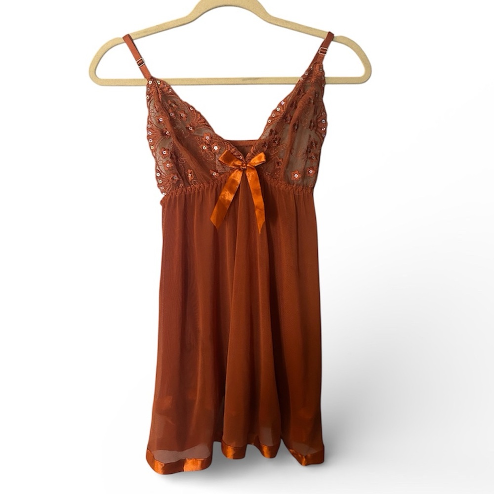Orange Sheer lace Sexy sweet baby doll lingerie